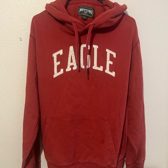American Eagle Hoodie Mens Red Sweatshirt Pouch Sweater Heavyweight Streetwear L - Picture 4 of 5